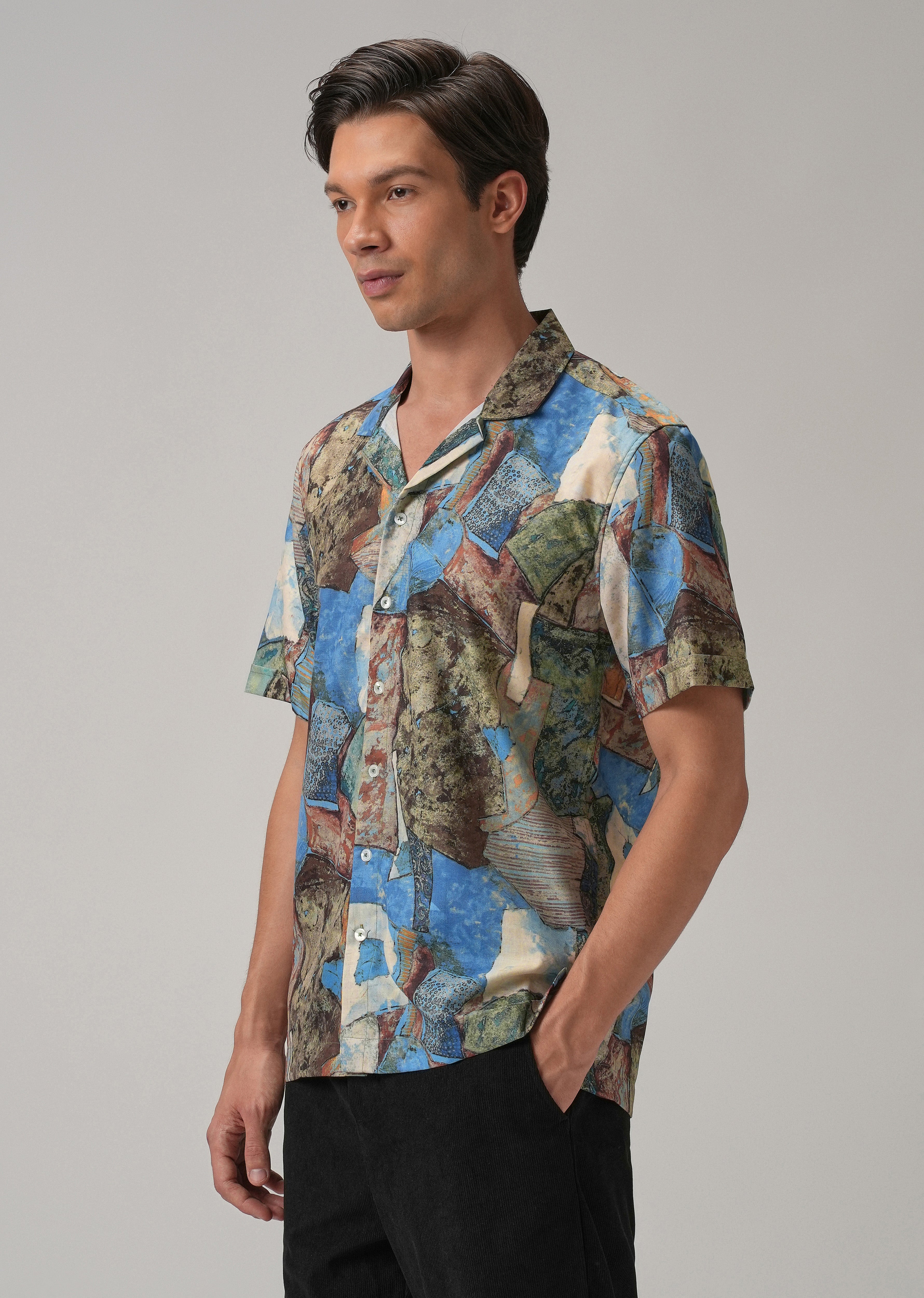 Mosaic Blue Half Sleeve Shirt