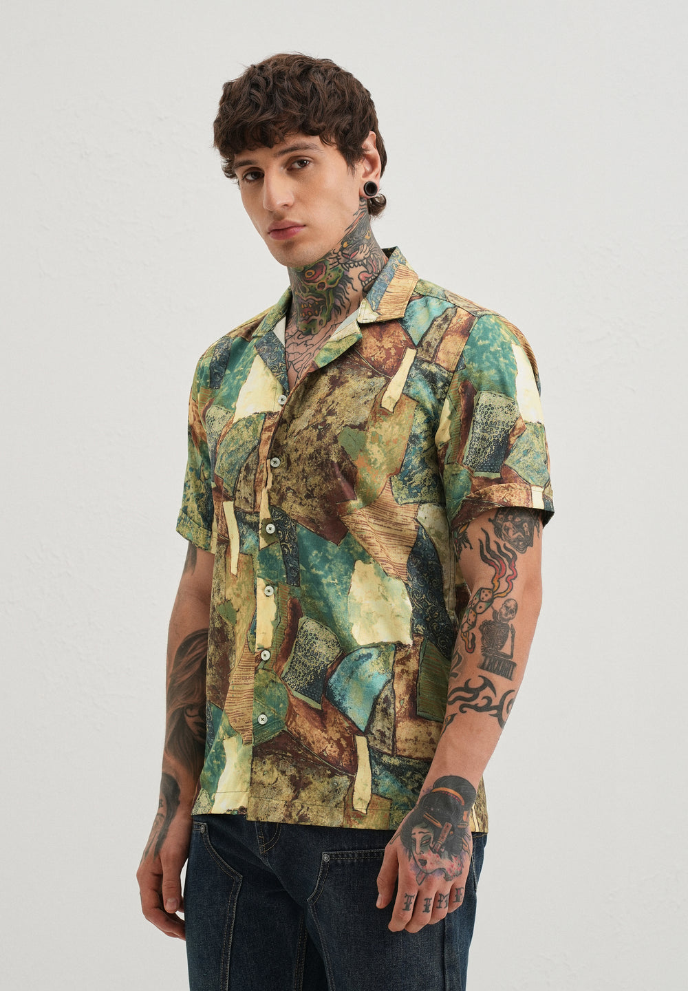 Mosaic Green Half Sleeve Shirt
