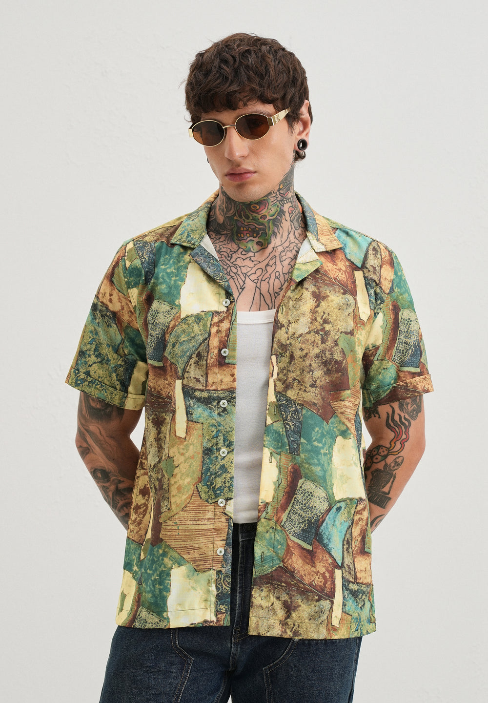 Mosaic Green Half Sleeve Shirt