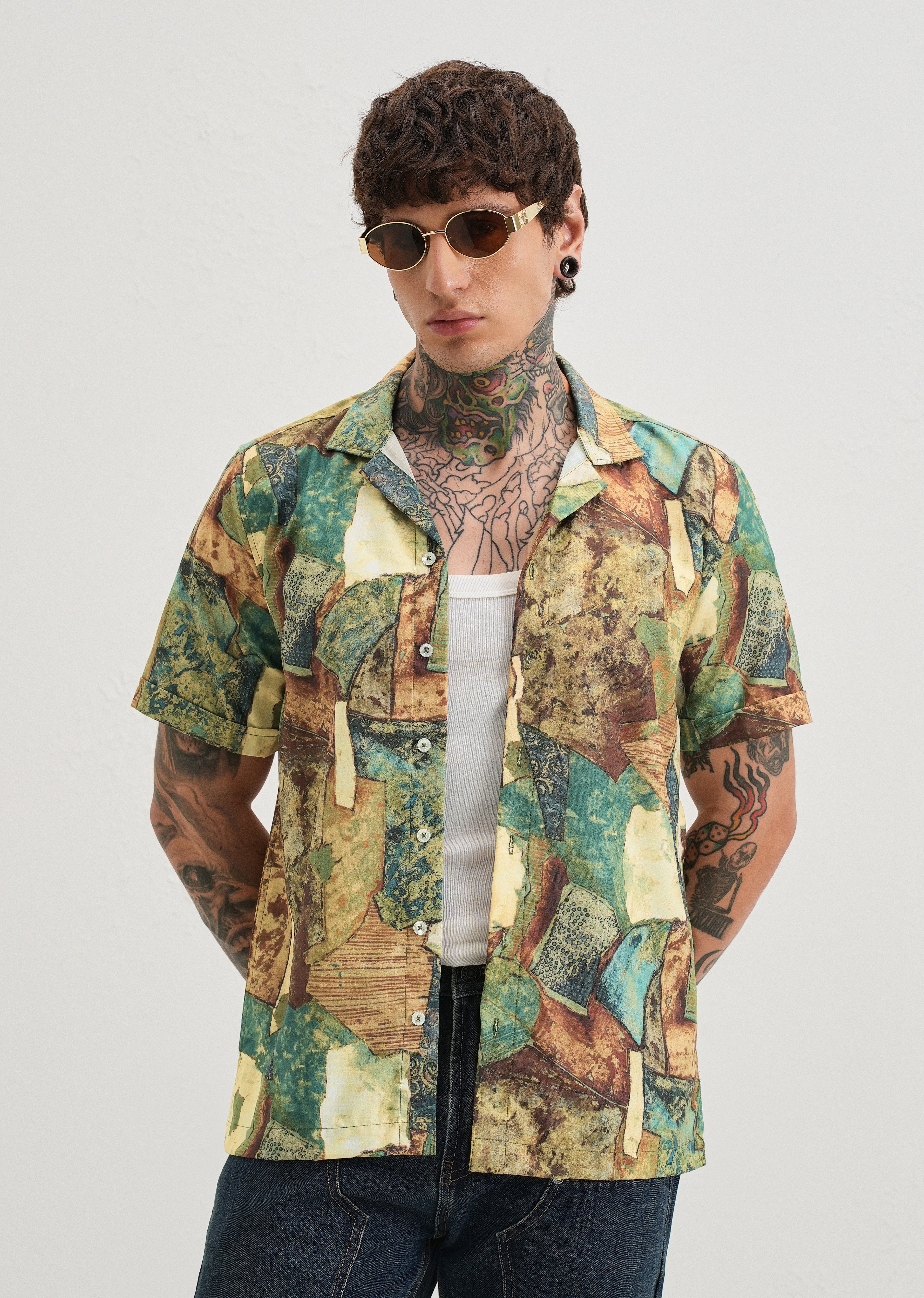 Mosaic Green Half Sleeve Shirt