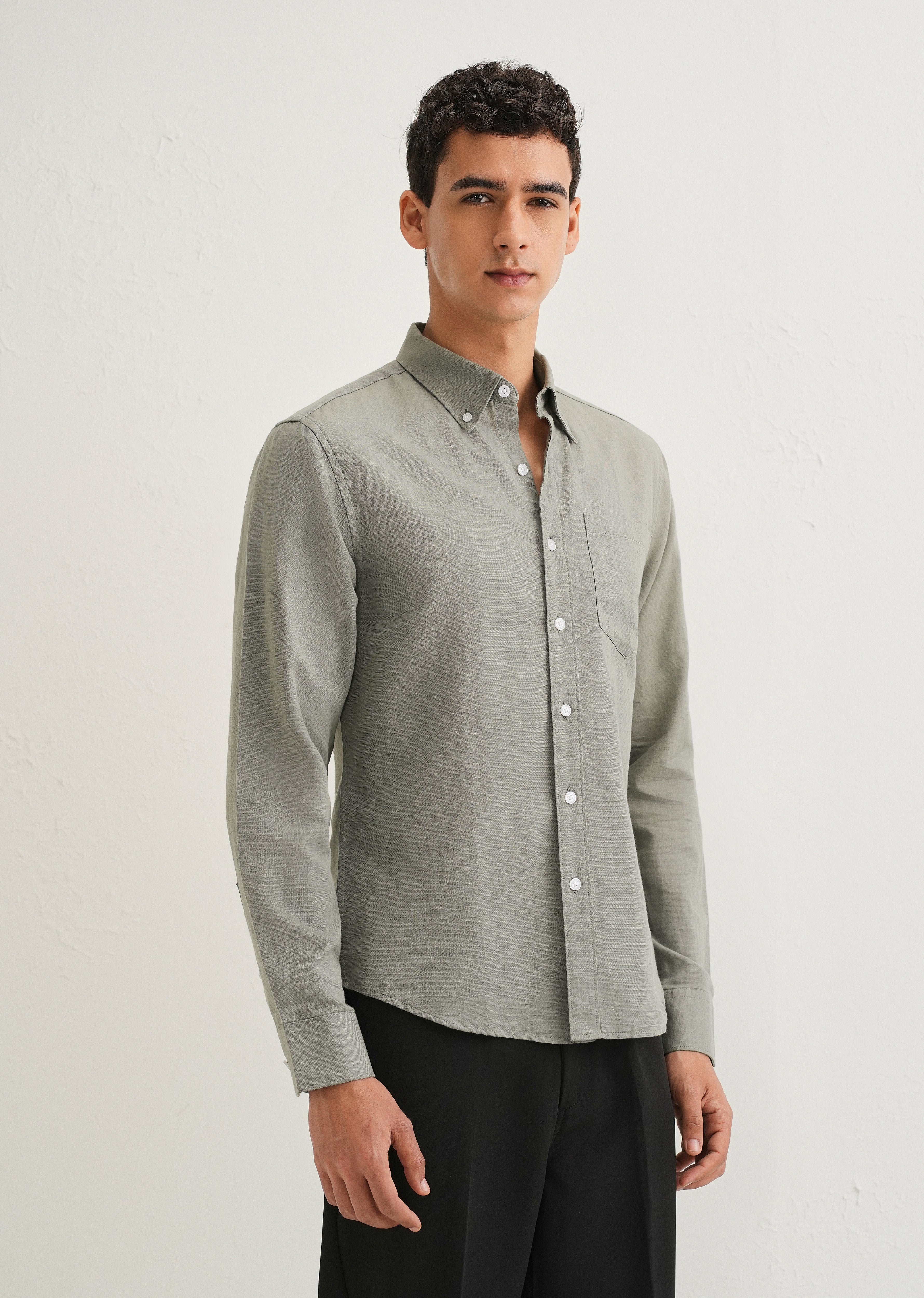 Moss Green Cotton Linen Shirt