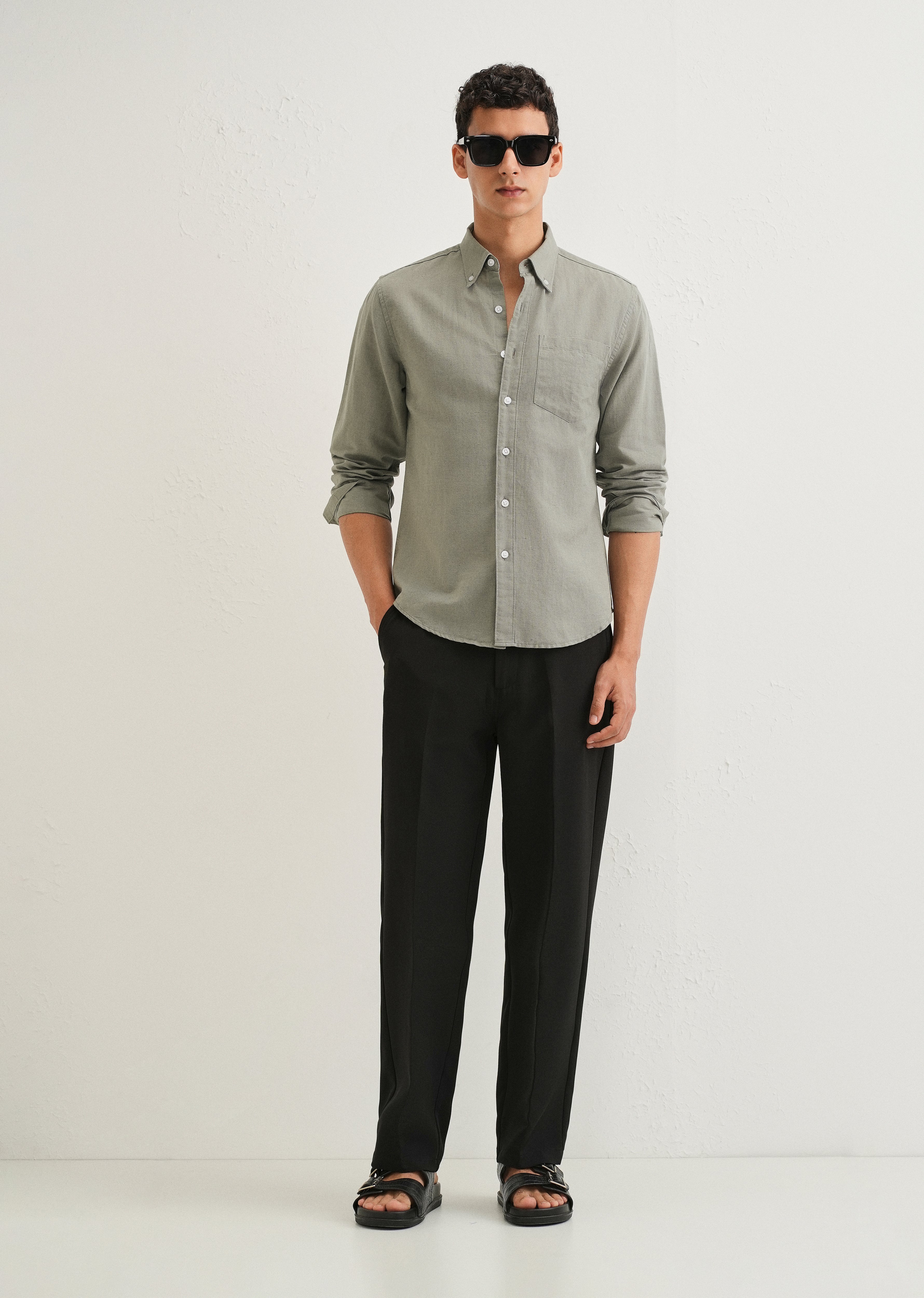 Moss Green Cotton Linen Shirt
