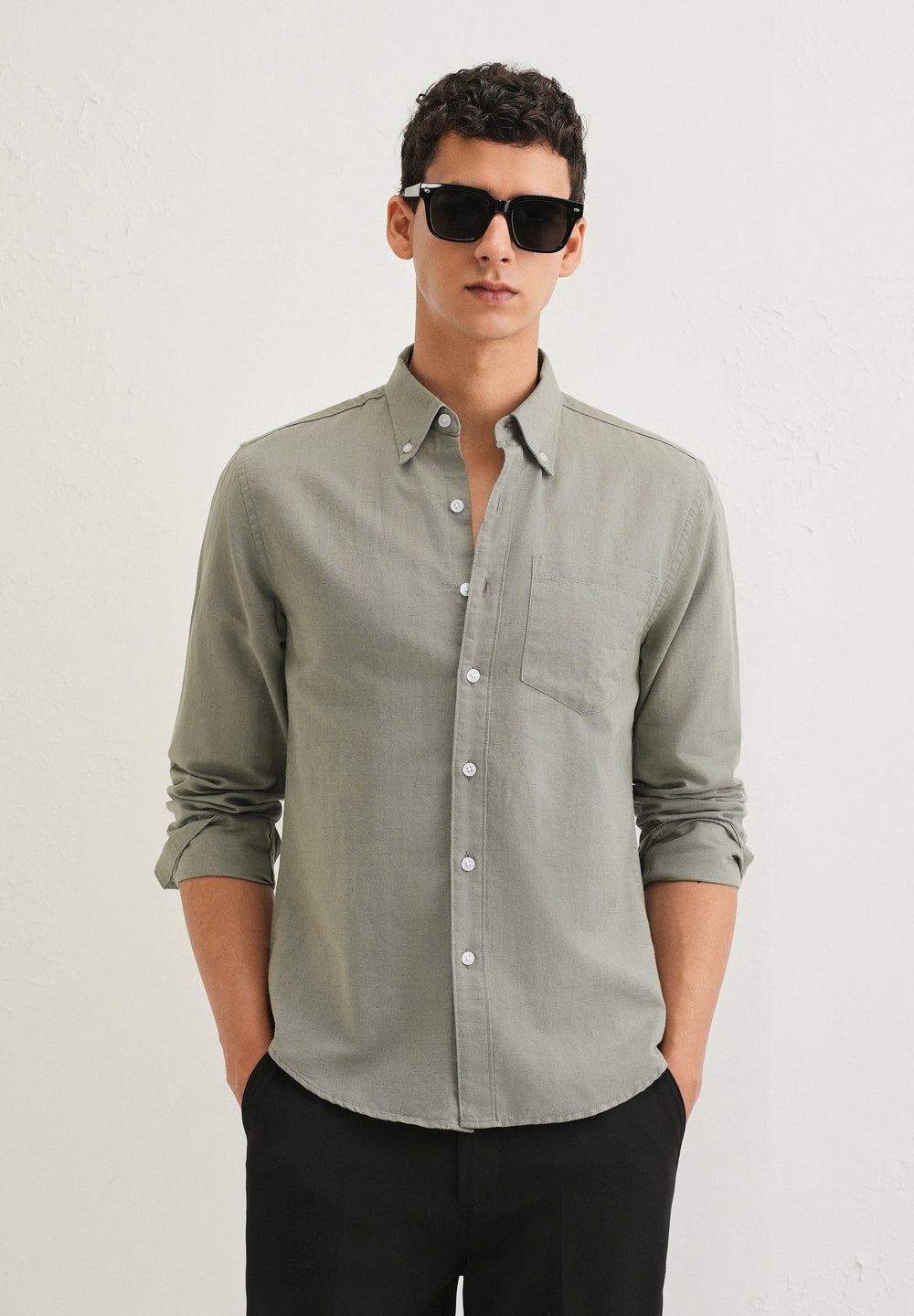 Moss Green Cotton Linen Shirt