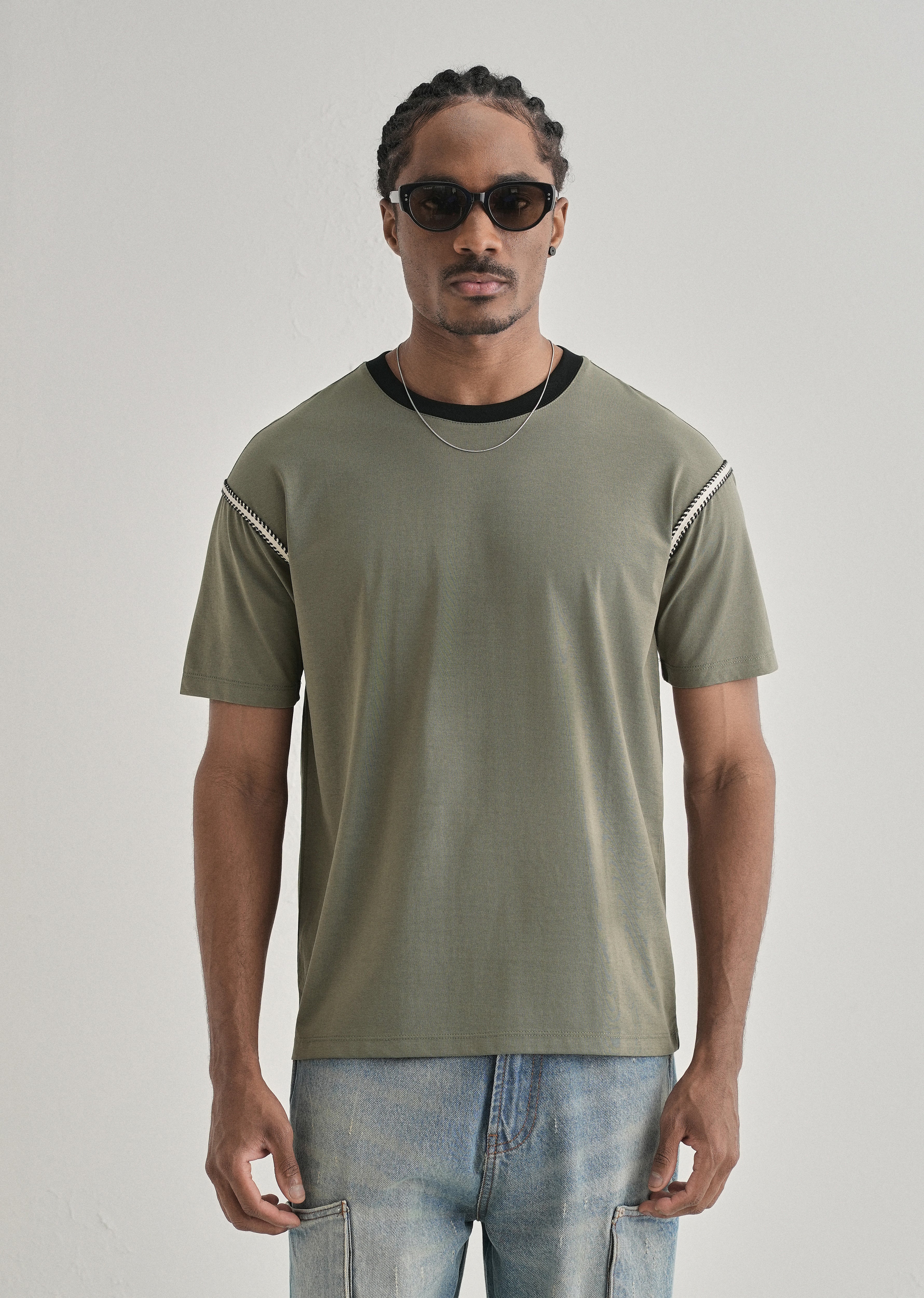 Moss Green Lace Applique T-shirt