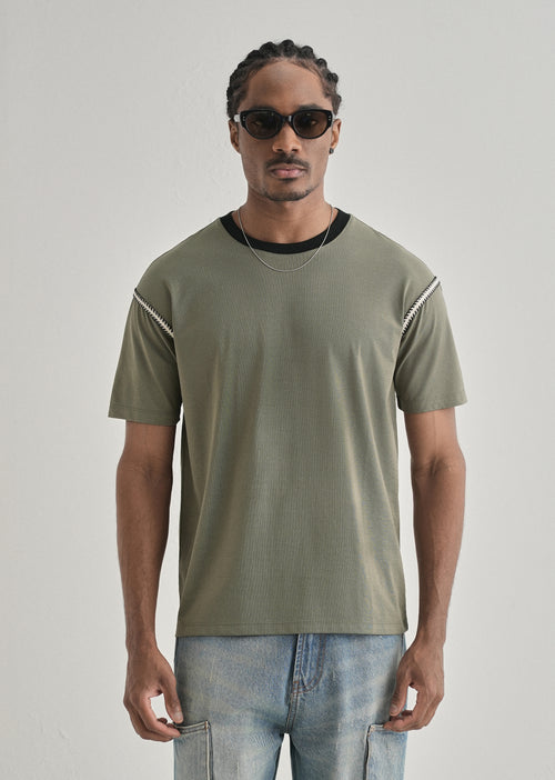 Moss Green Lace Applique T-shirt