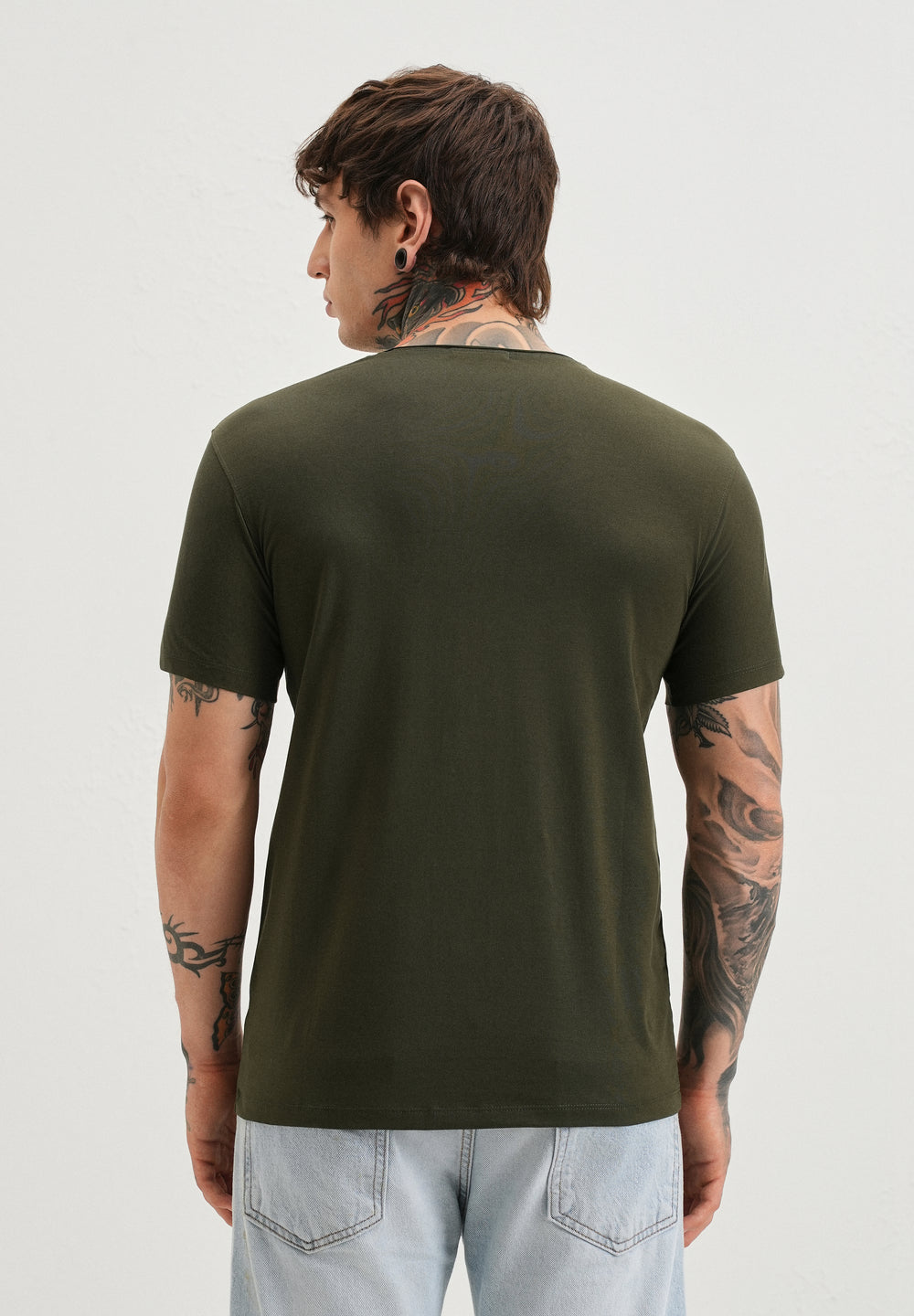 Moss Green Plain Crew neck T-shirt