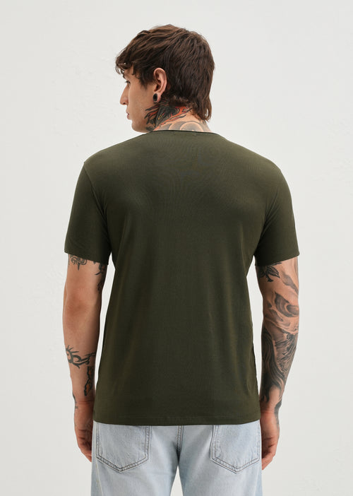 Moss Green Plain Crew neck T-shirt