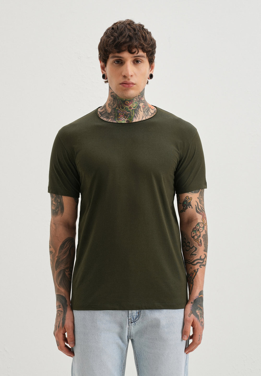 Moss Green Plain Crew neck T-shirt