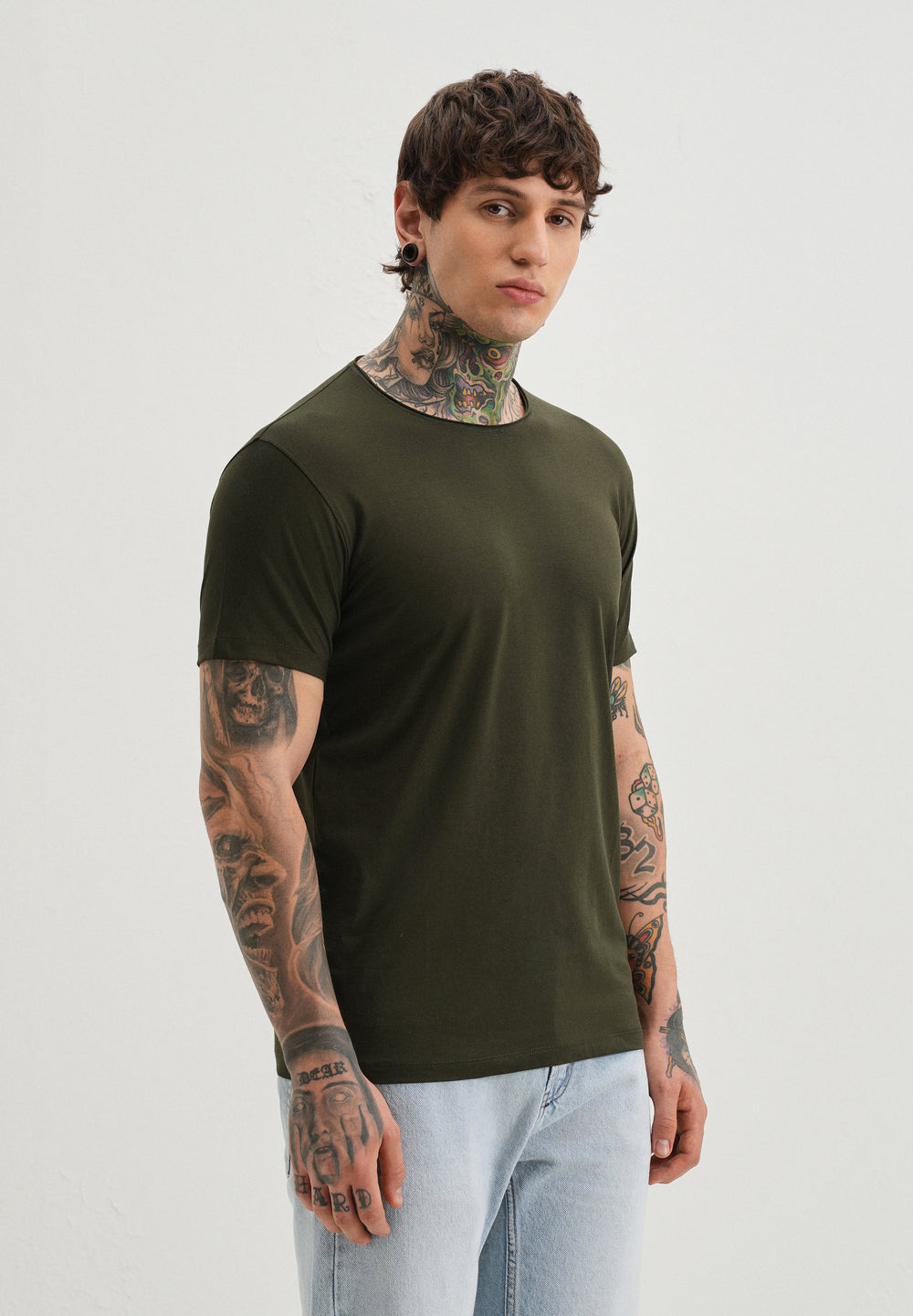 Moss Green Plain Crew neck T-shirt