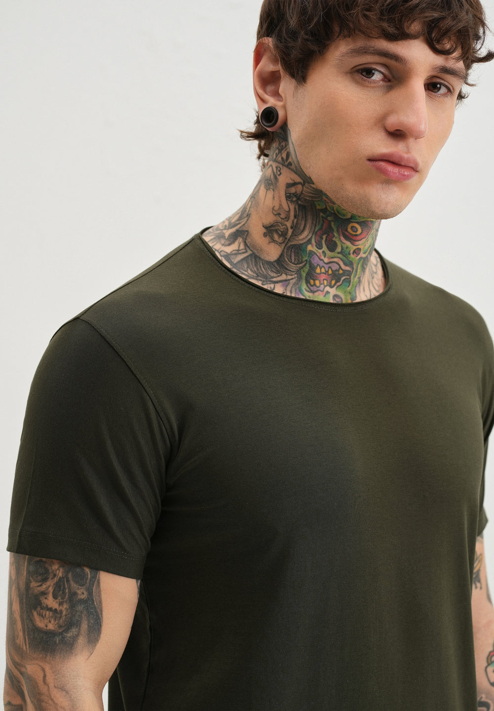 Moss Green Plain Crew neck T-shirt