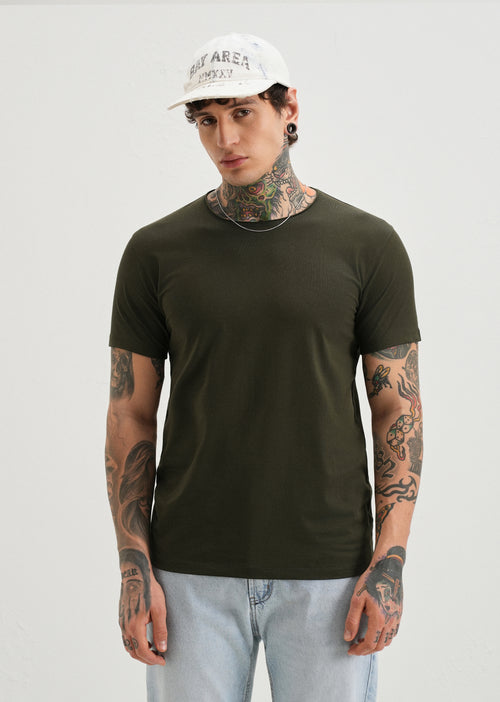 Moss Green Plain Crew neck T-shirt