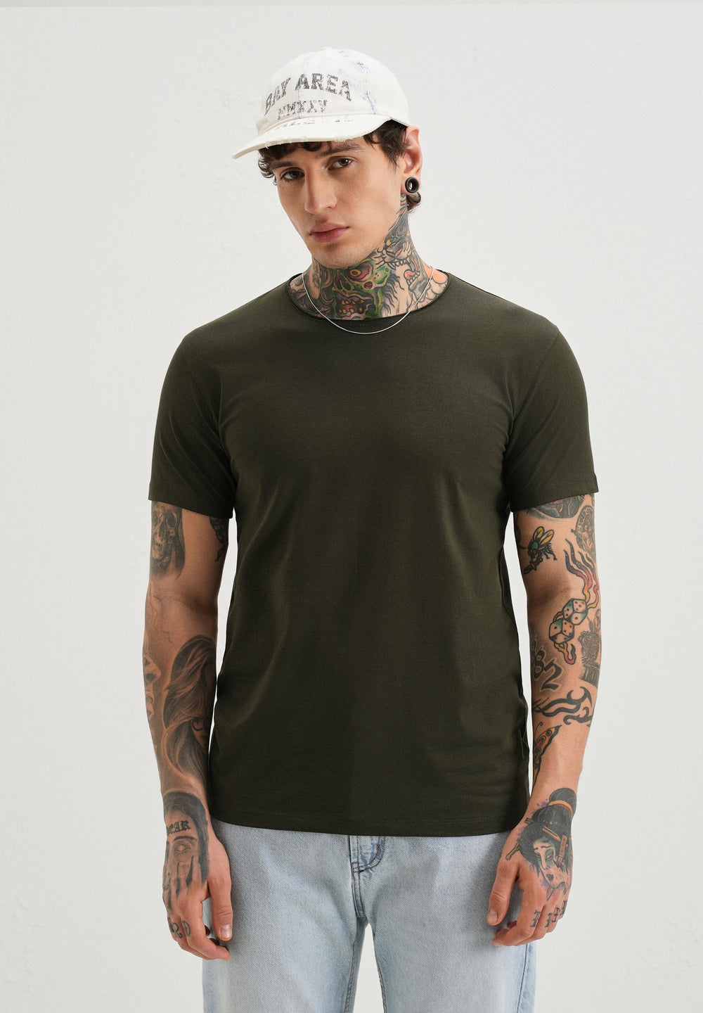 Moss Green Plain Crew neck T-shirt