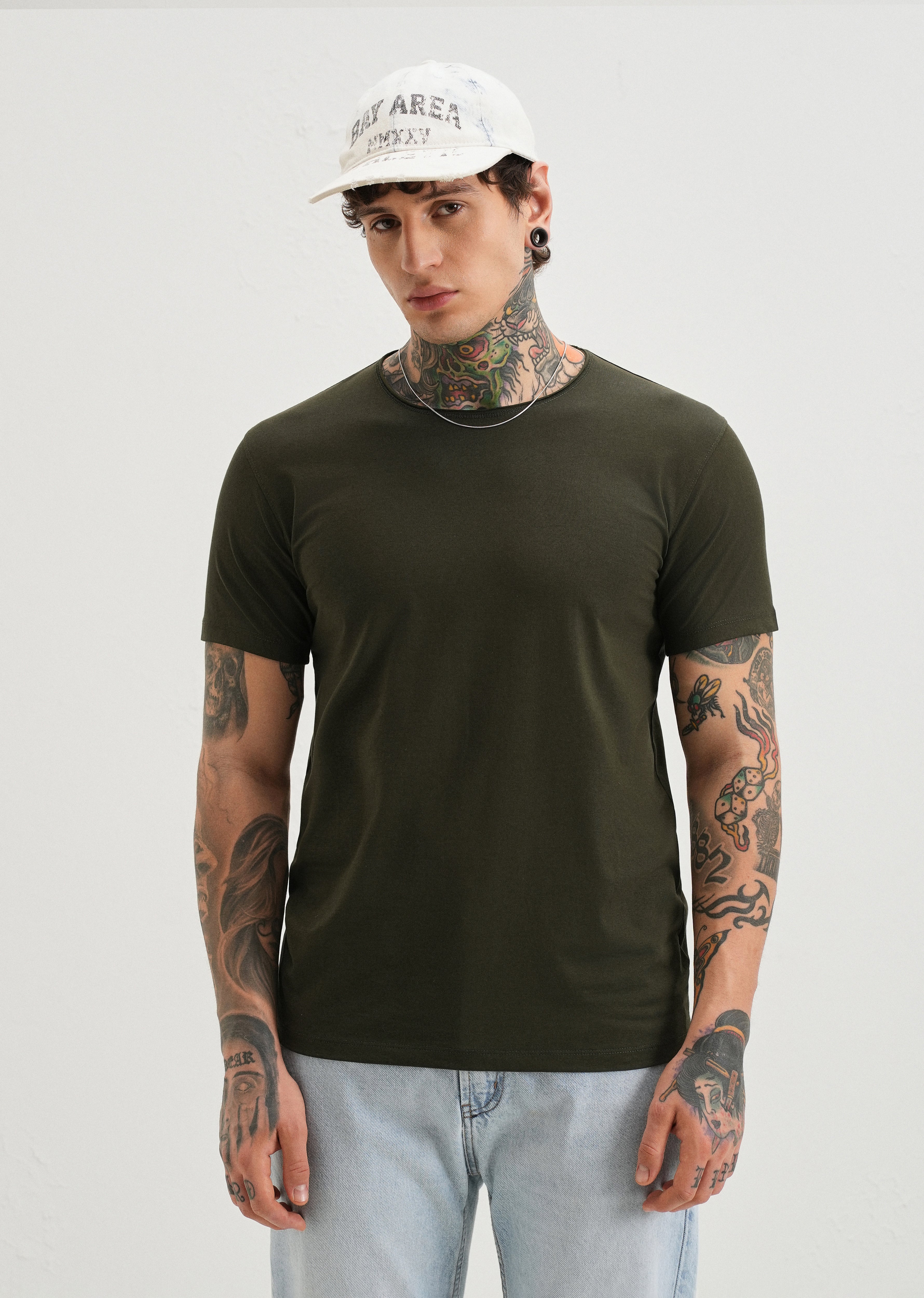 Moss Green Plain Crew neck T-shirt