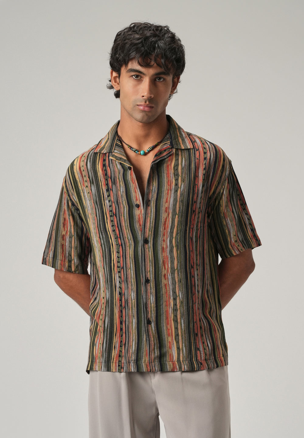 Multi-Stripe Oversized Feather Shirt