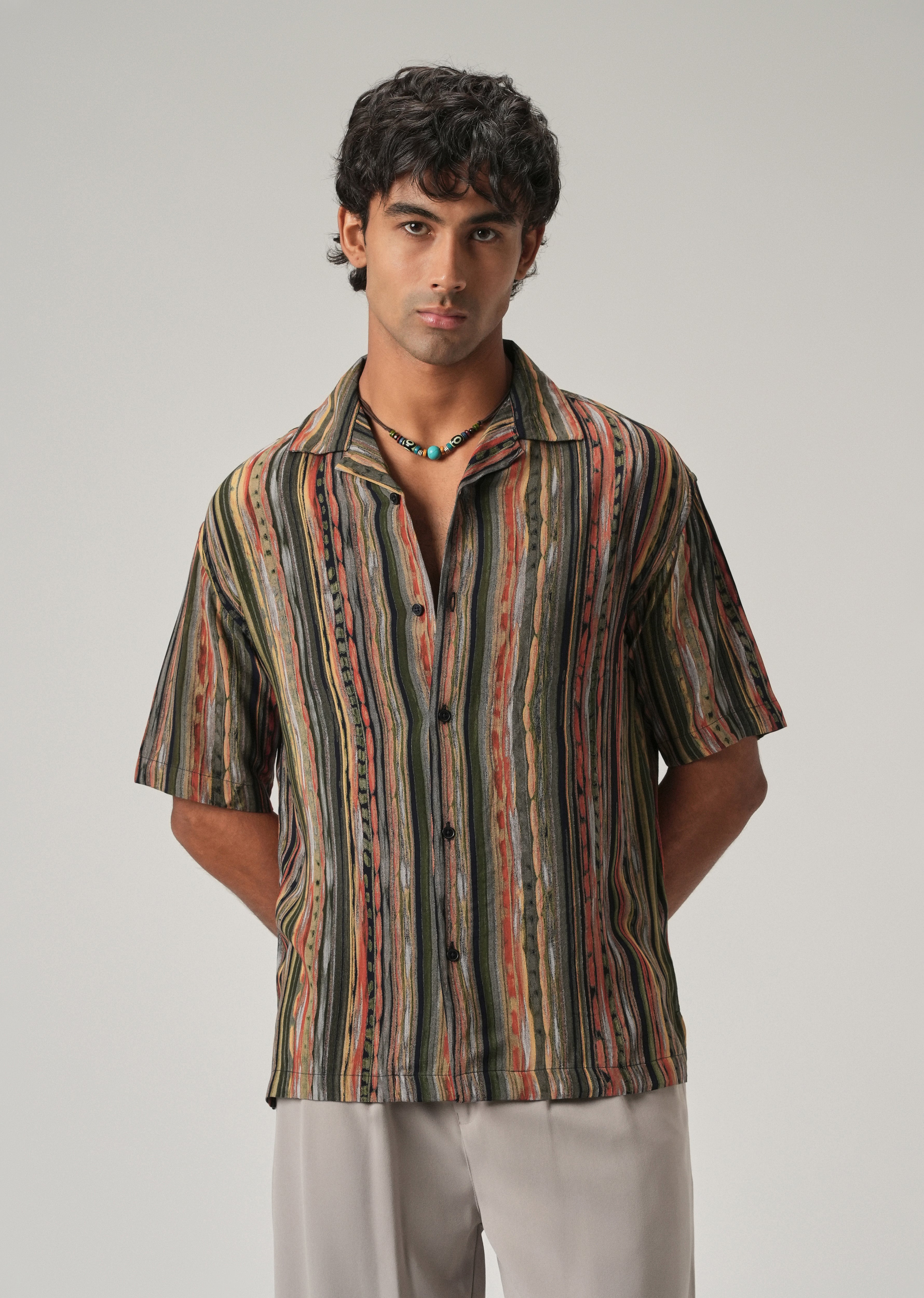 Multi-Stripe Oversized Feather Shirt