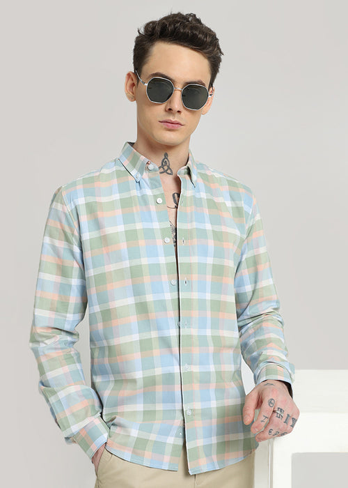 Multicolour Green Oxford Cotton Check Shirt