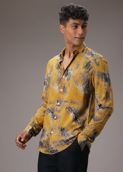 Mustard Abstract Feather Shirt