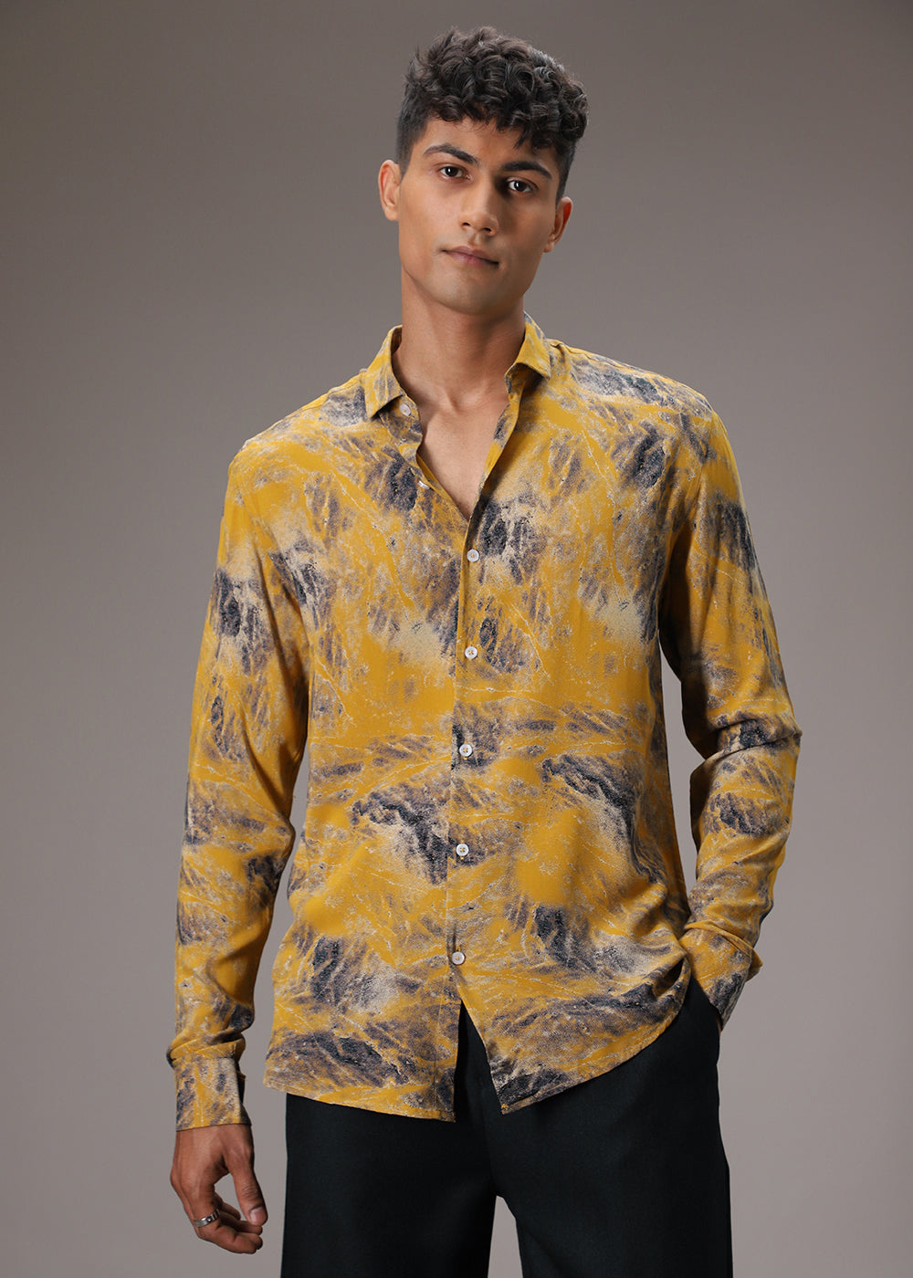 Mustard Abstract Feather Shirt