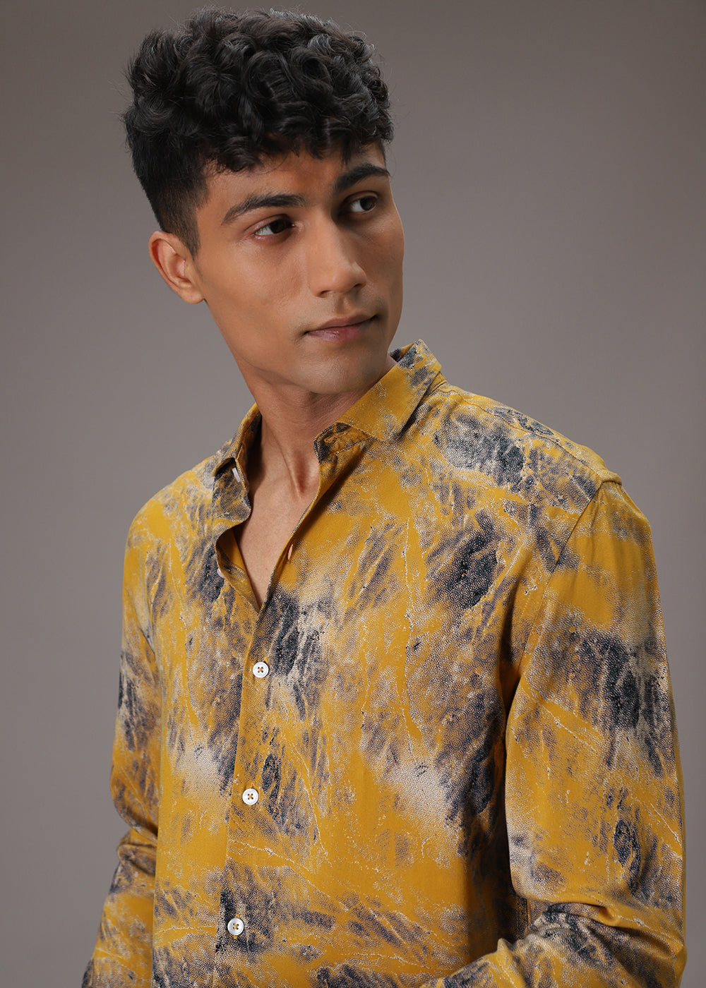 Mustard Abstract Feather Shirt