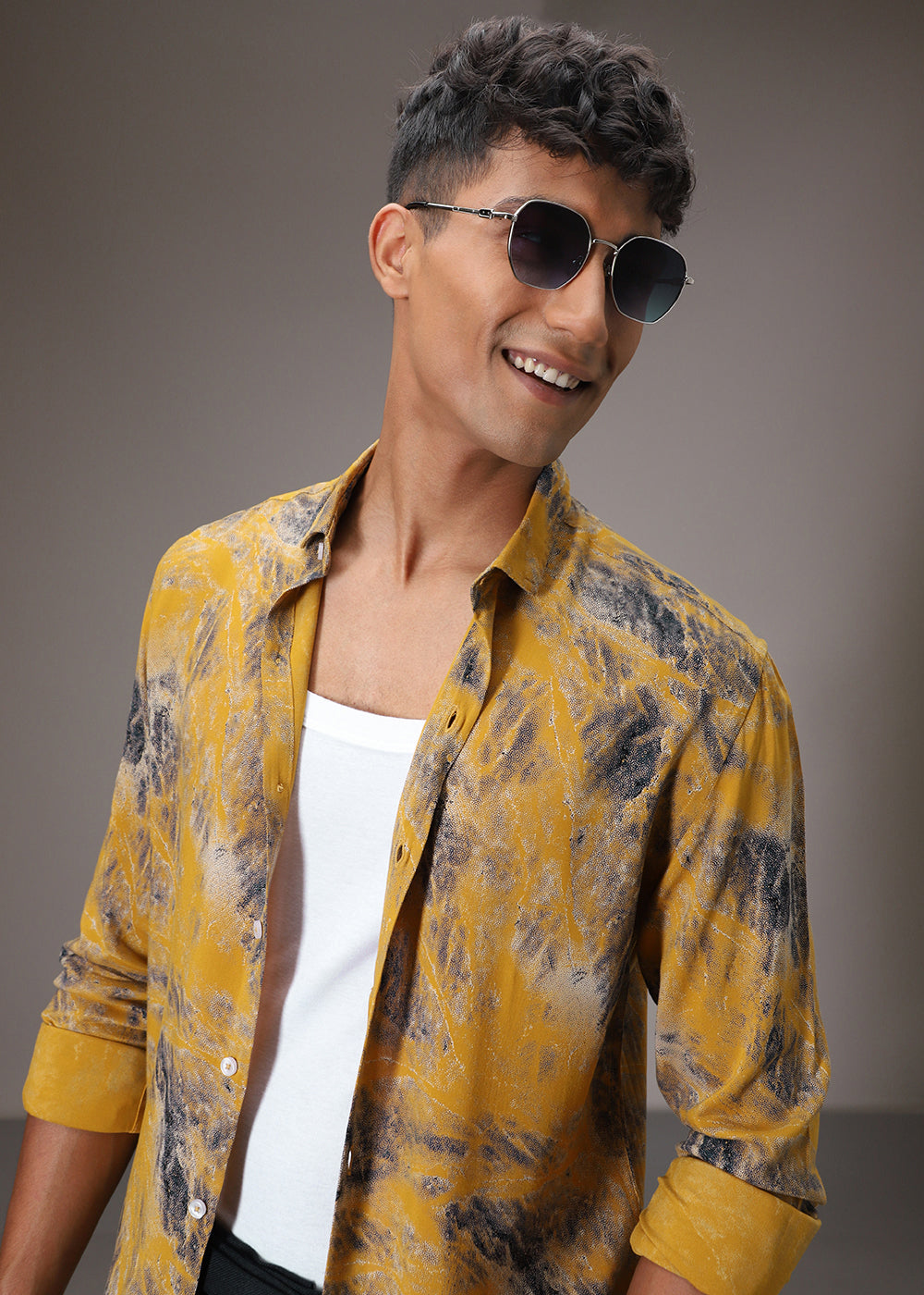 Mustard Abstract Feather Shirt