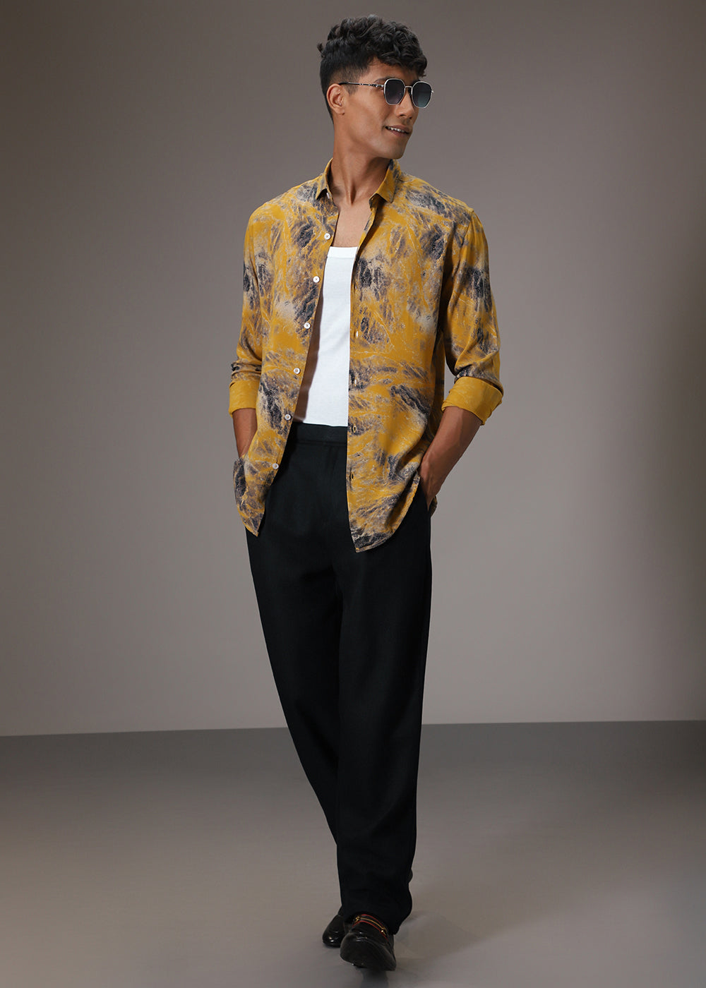 Mustard Abstract Feather Shirt