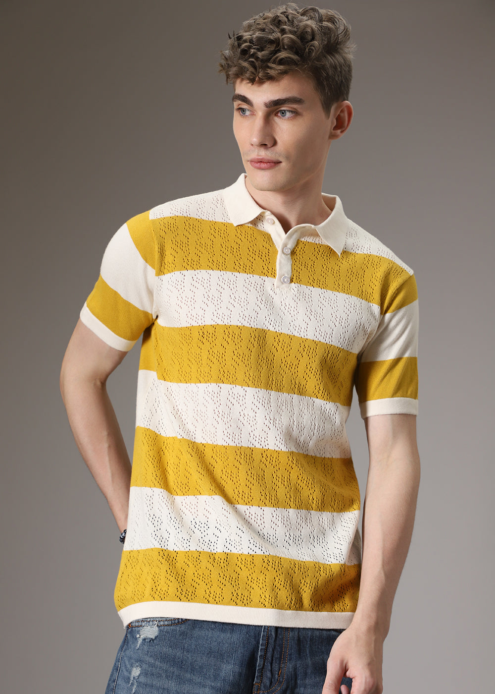 Mustard Knitted Polo T-shirt