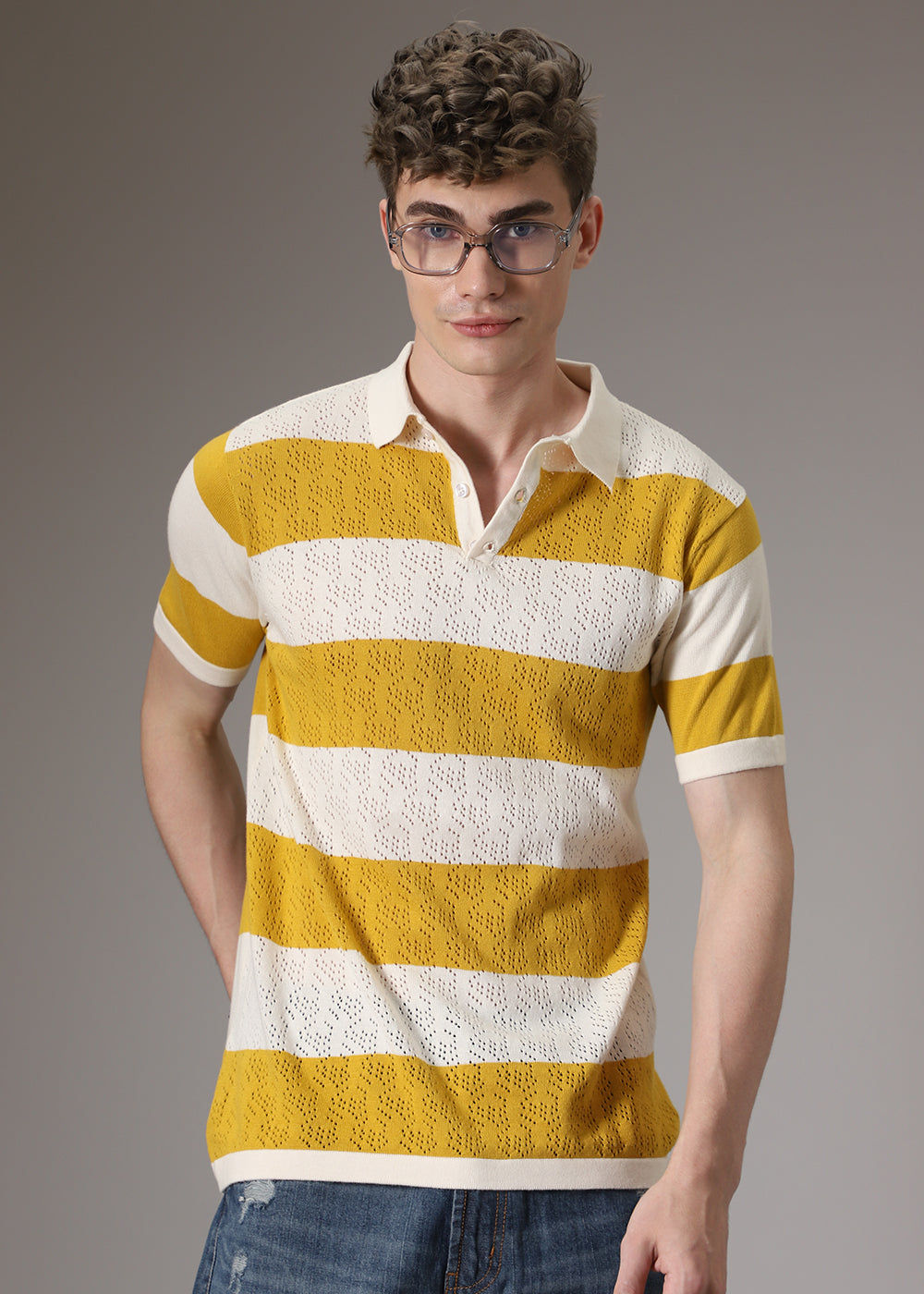 Mustard Knitted Polo T-shirt