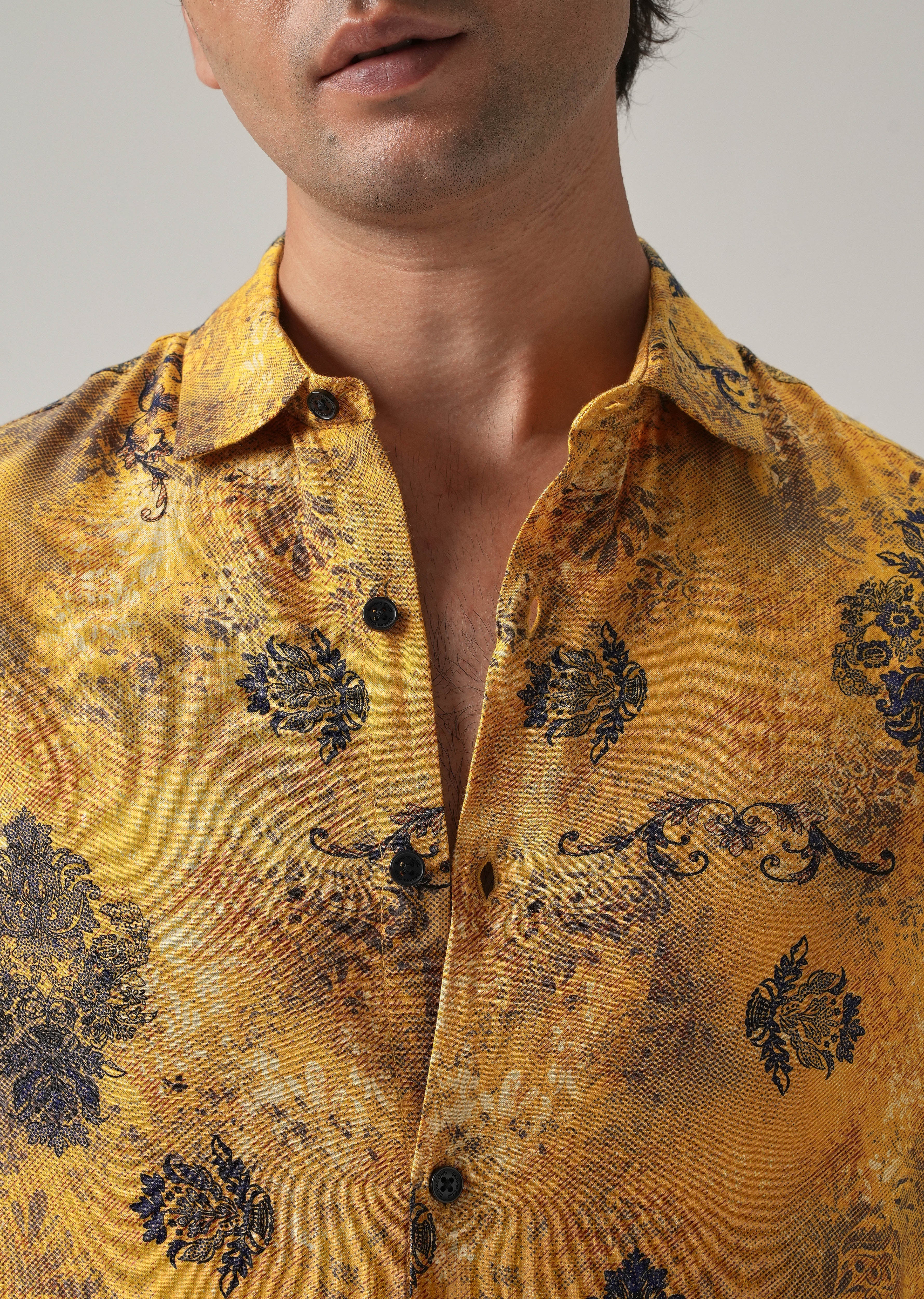 Mustard Floral Print Feather Shirt