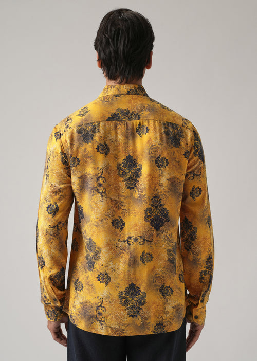 Mustard Floral Print Feather Shirt