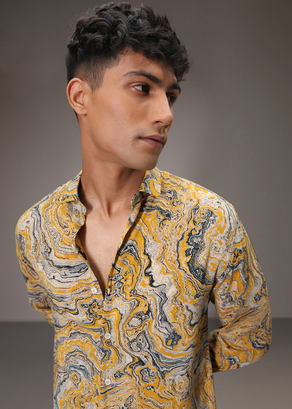Mustard Marble Wash Feather Shirt