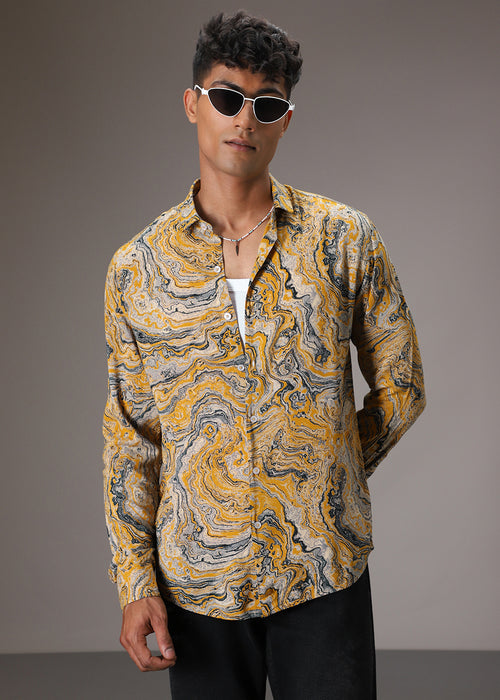 Mustard Marble Wash Feather Shirt