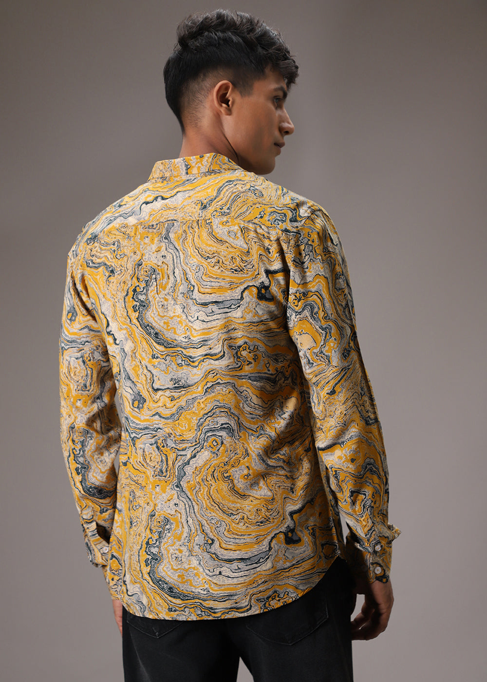 Mustard Marble Wash Feather Shirt