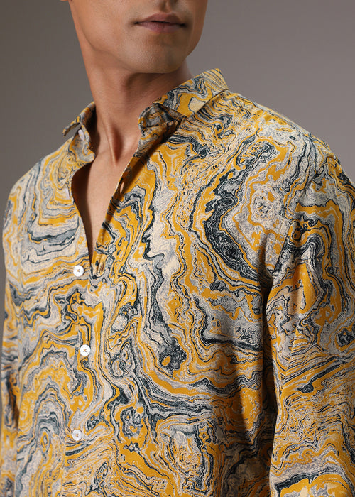 Mustard Marble Wash Feather Shirt