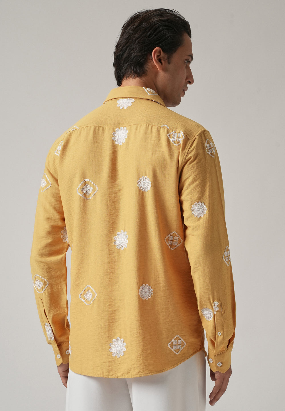 Mustard Motif Embroidery Shirt