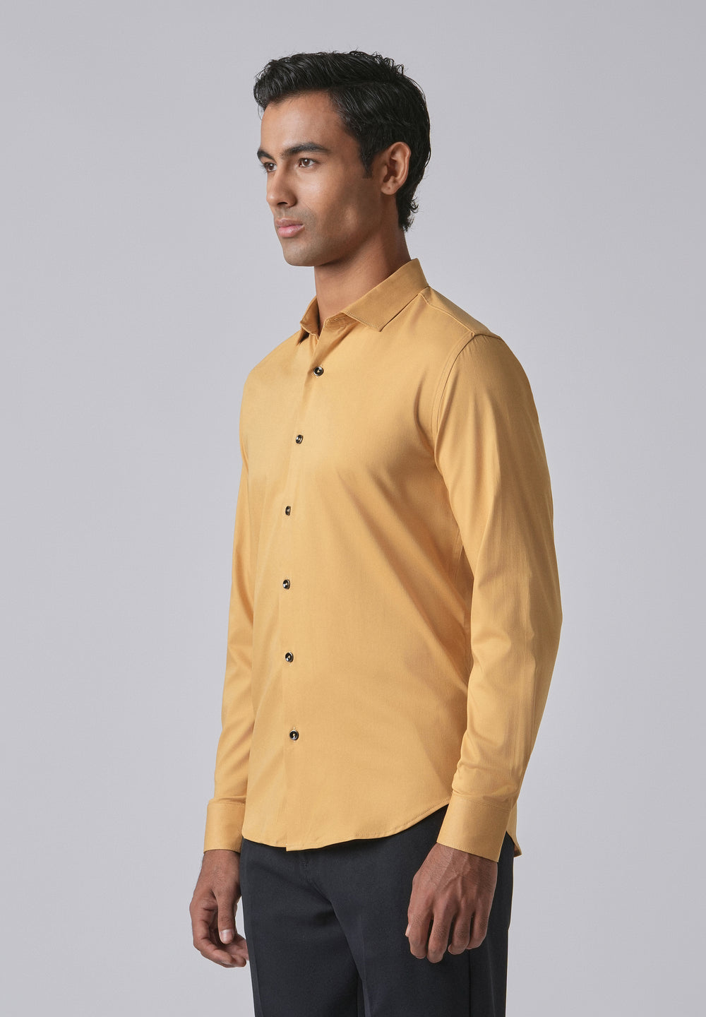 Mustard Cotton Stretch Plain Shirt