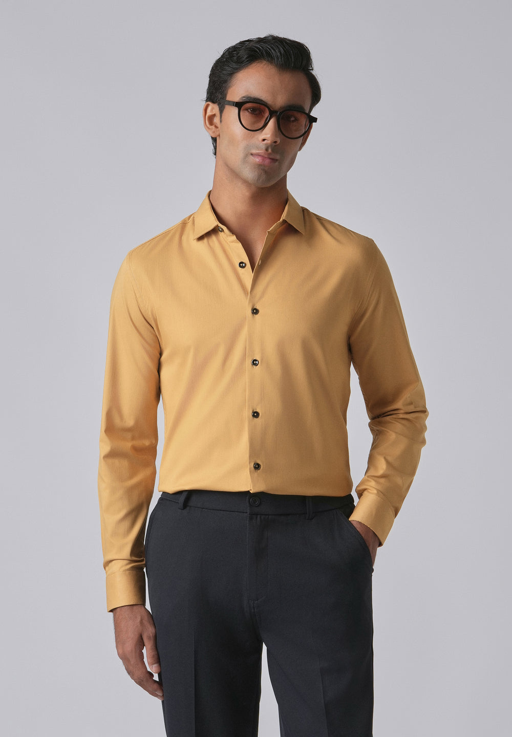 Mustard Cotton Stretch Plain Shirt