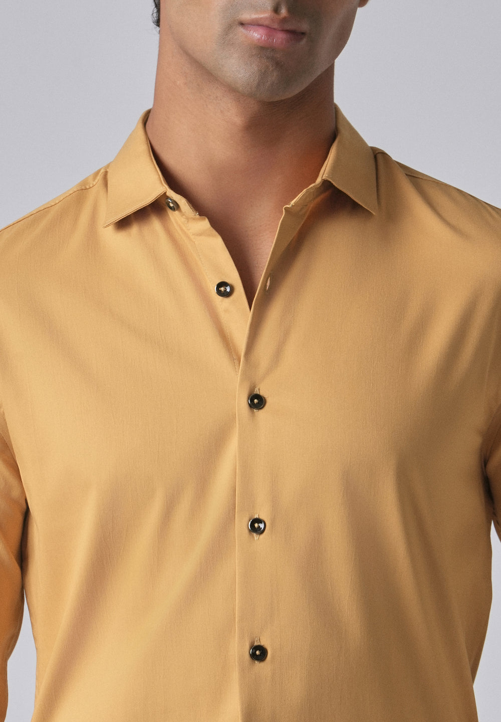 Mustard Cotton Stretch Plain Shirt