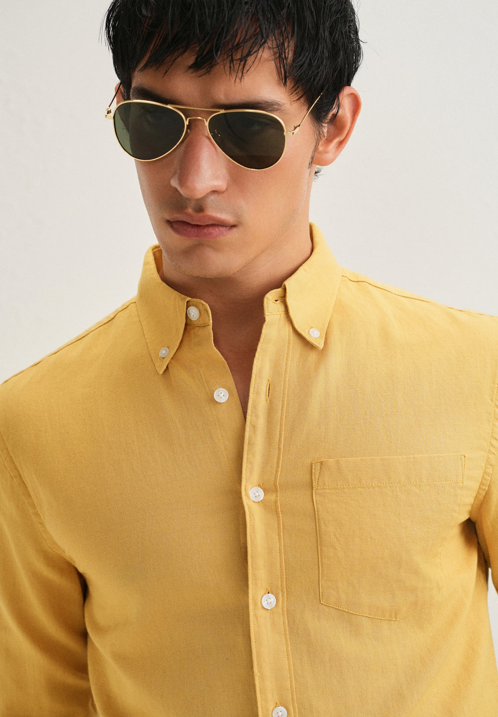 Mustard Yellow Cotton Linen Shirt