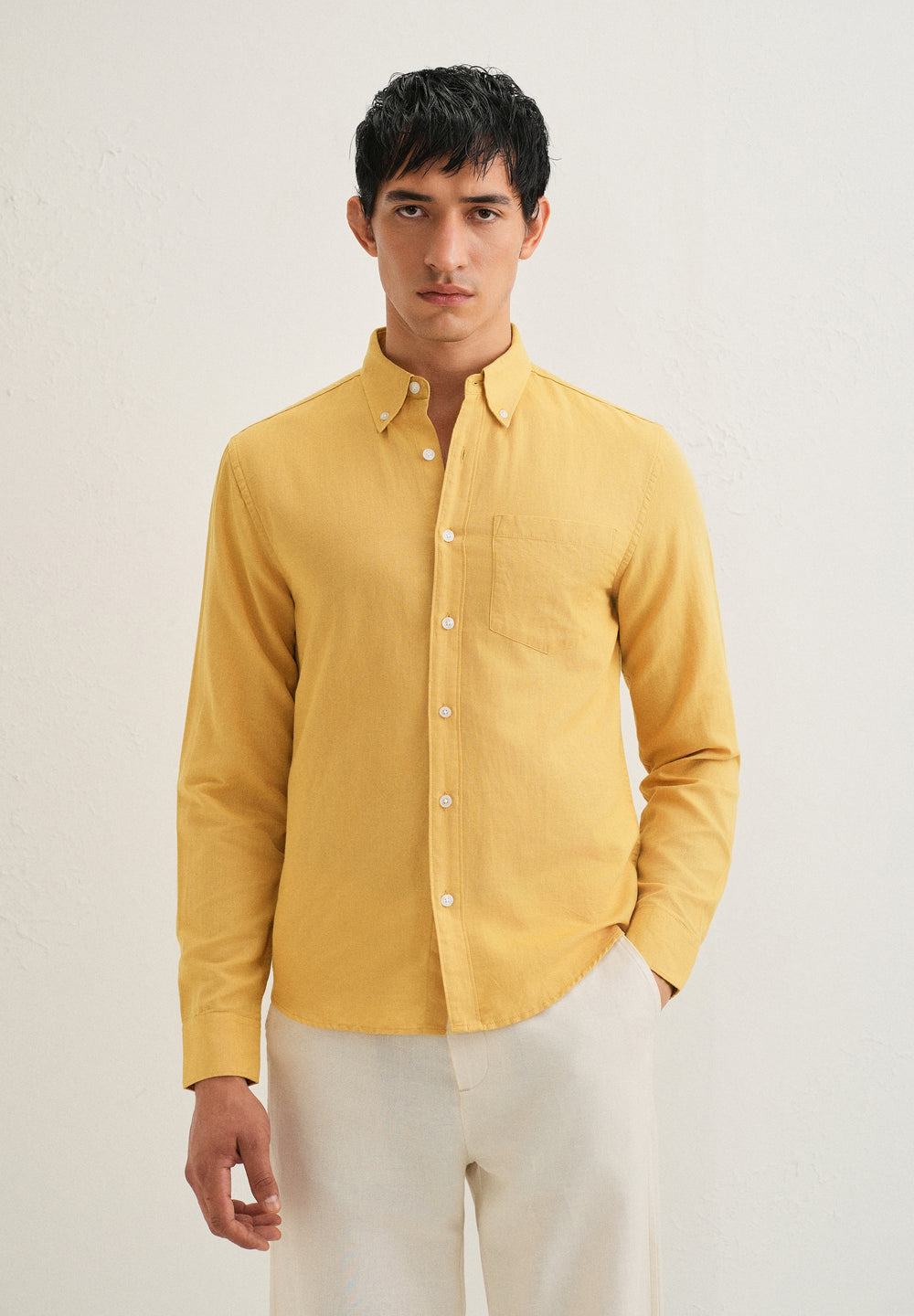 Mustard Yellow Cotton Linen Shirt