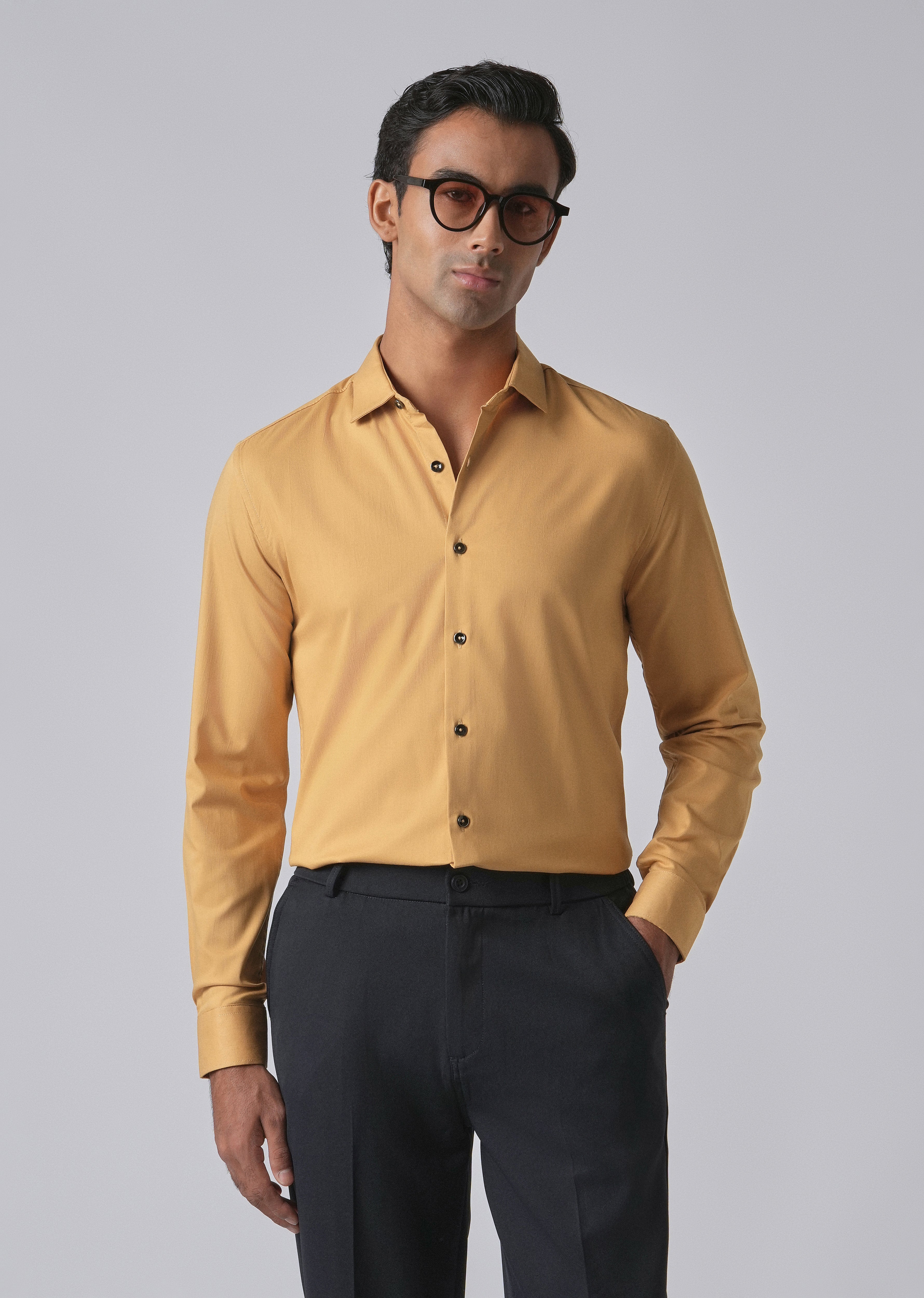 Mustard Cotton Stretch Plain Shirt