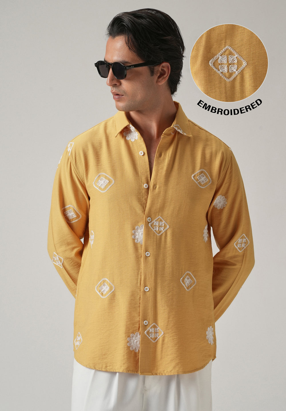 Mustard Motif Embroidery Shirt