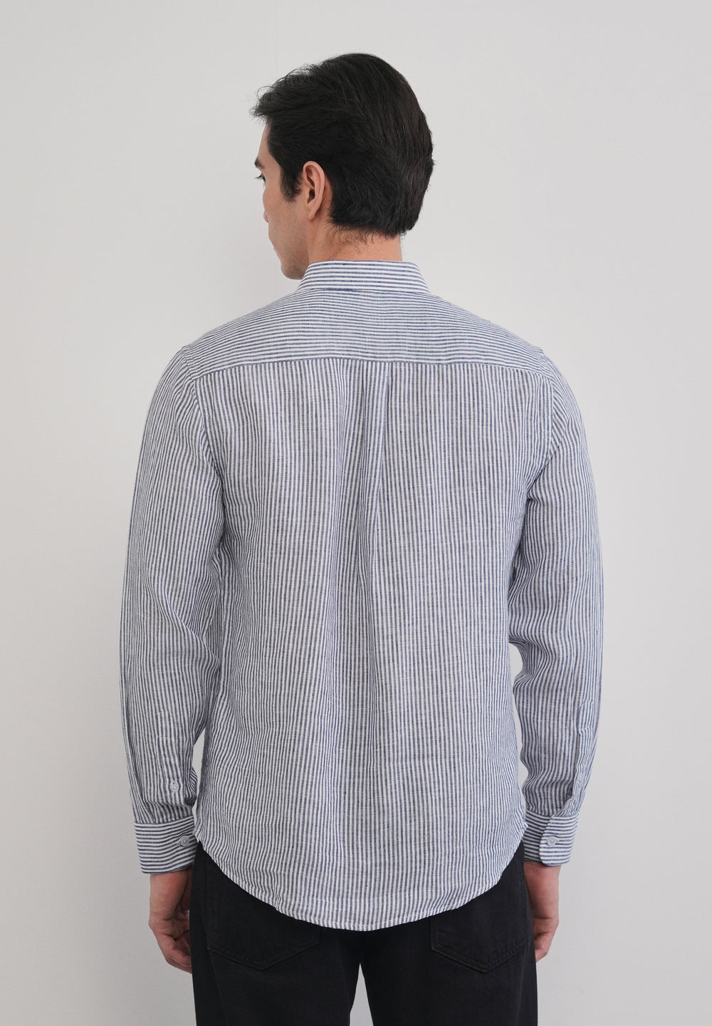 Navy Blue 100% Pure Linen Stripe Shirt
