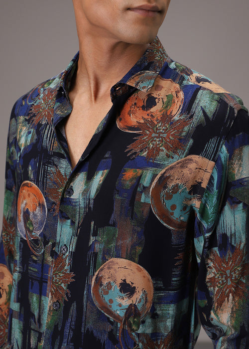 Navy Blue Abstract Feather Shirt