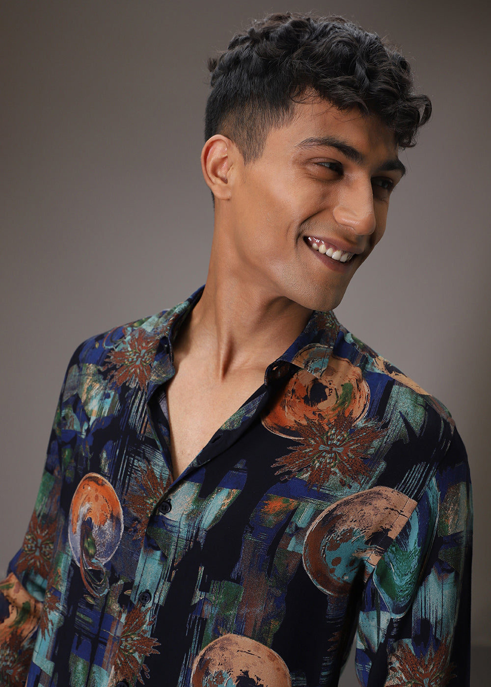 Navy Blue Abstract Feather Shirt