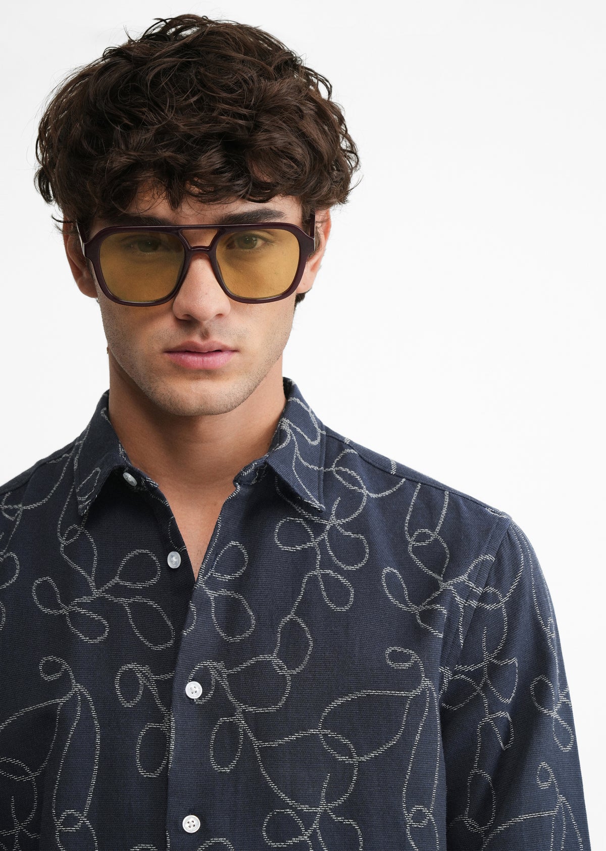 Navy Blue Abstract Jacquard Shirt