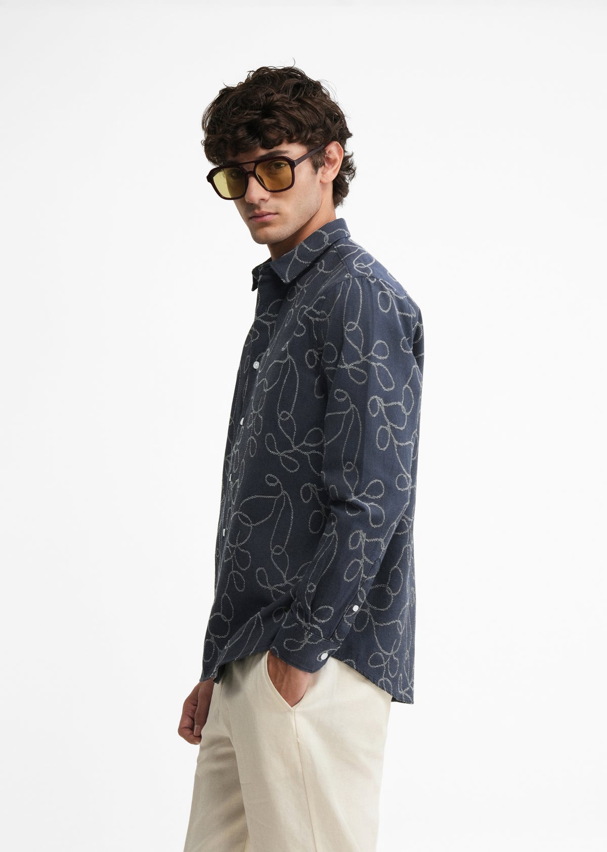 Navy Blue Abstract Jacquard Shirt