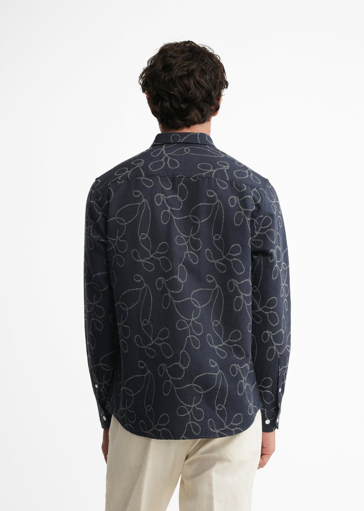 Navy Blue Abstract Jacquard Shirt