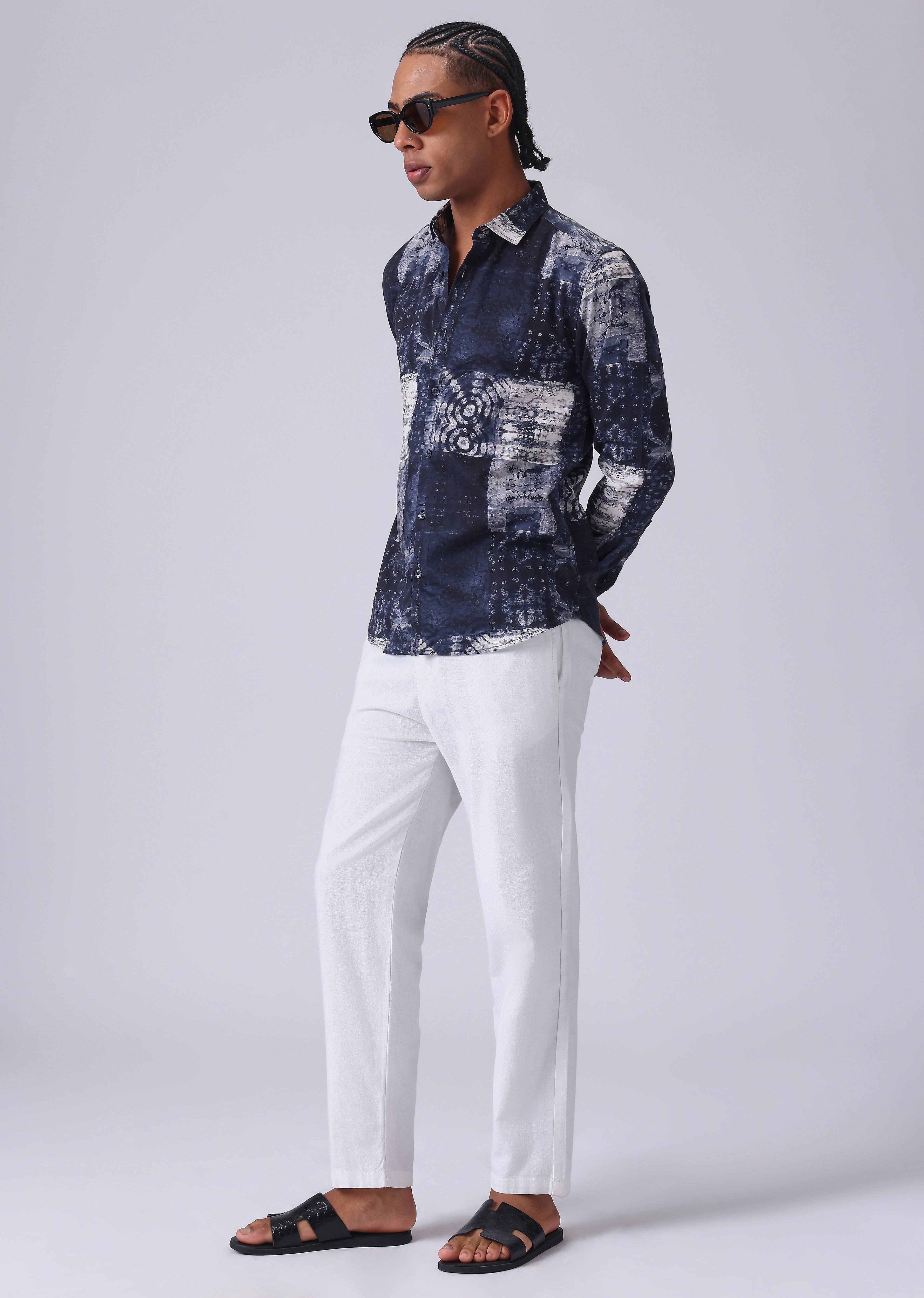 Navy Blue Abstract Print Shirt