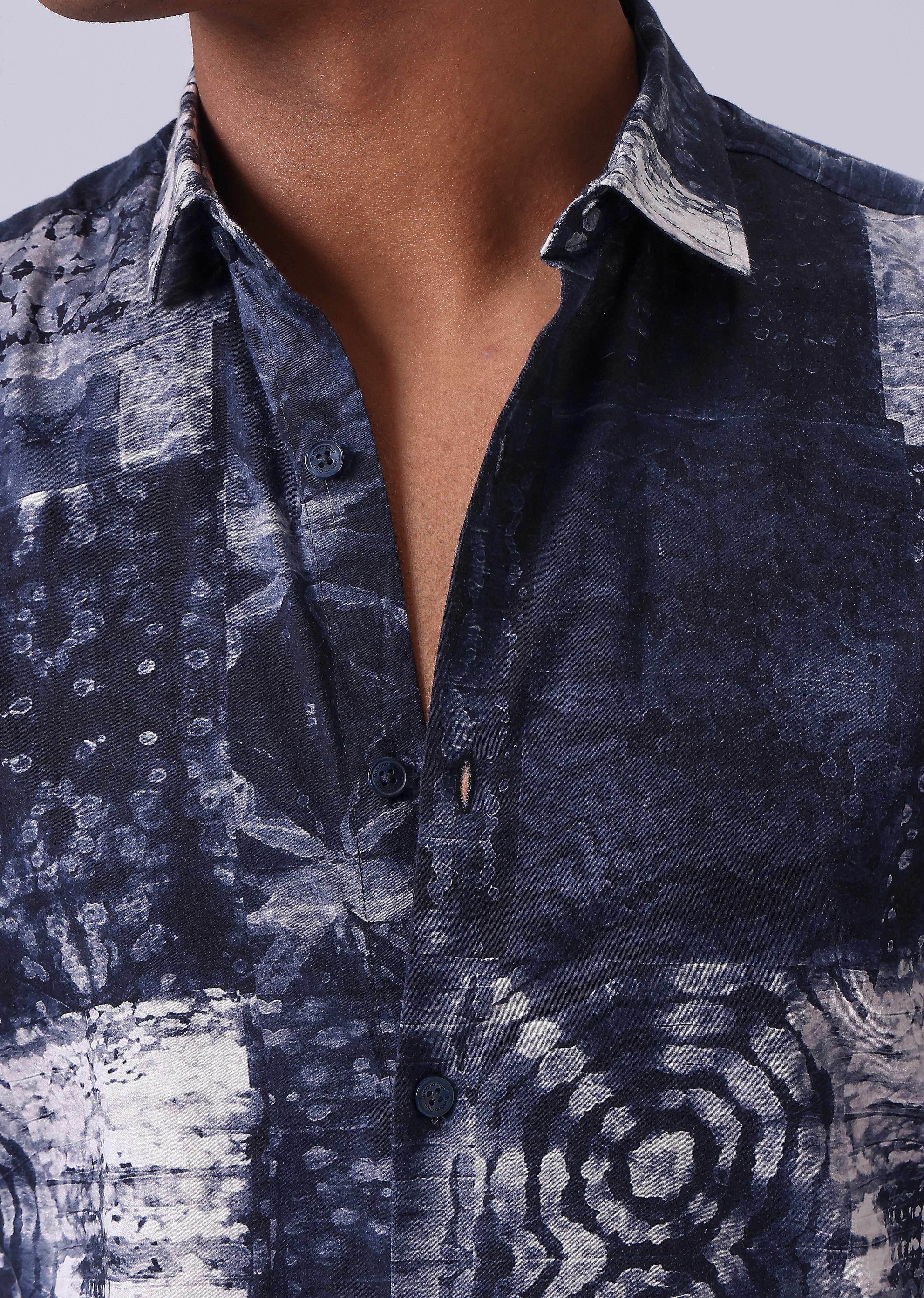 Navy Blue Abstract Print Shirt