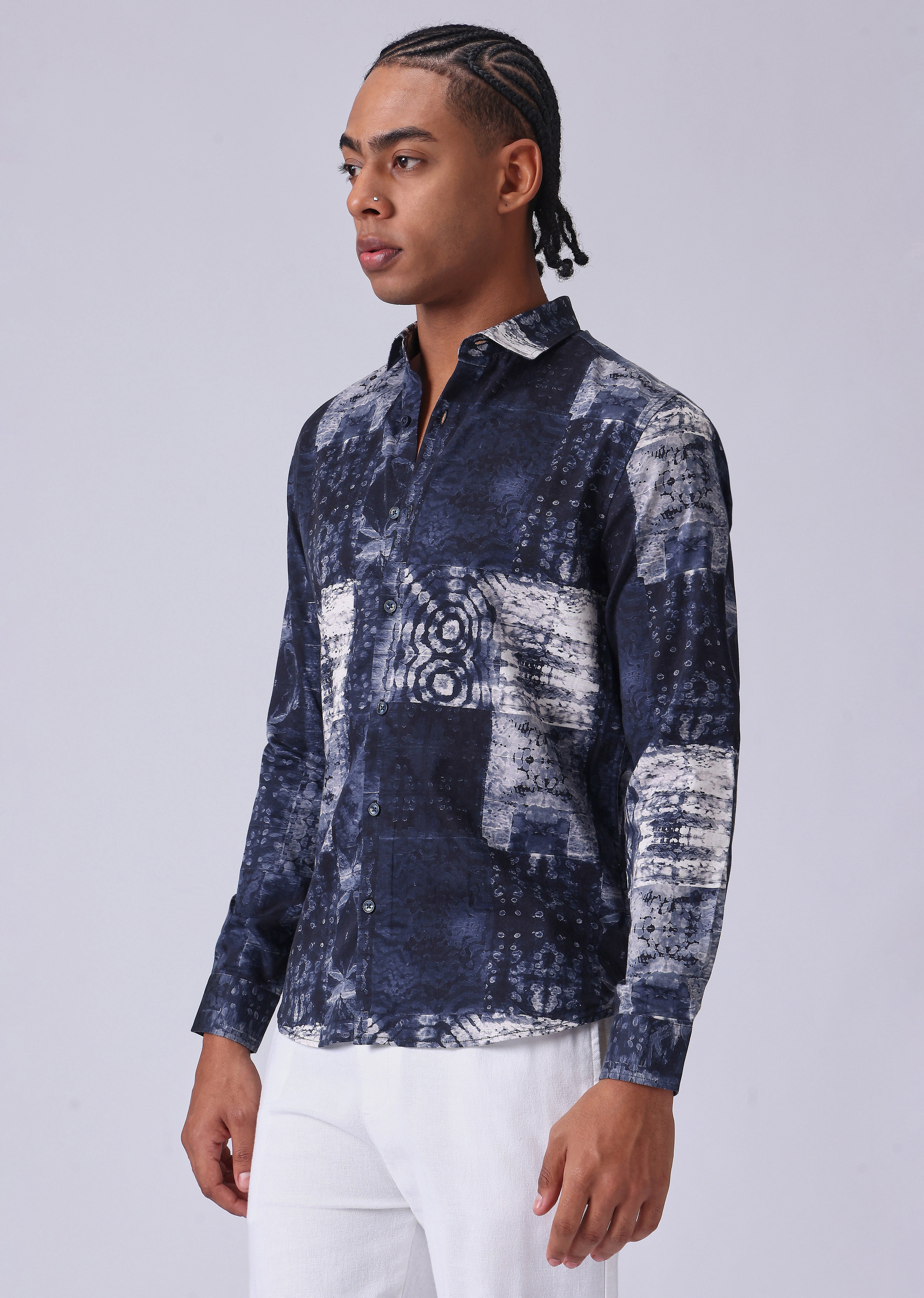 Navy Blue Abstract Print Shirt